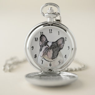 French Bulldog (Brindle Pied) Painting - Dog Art Pocket Watch