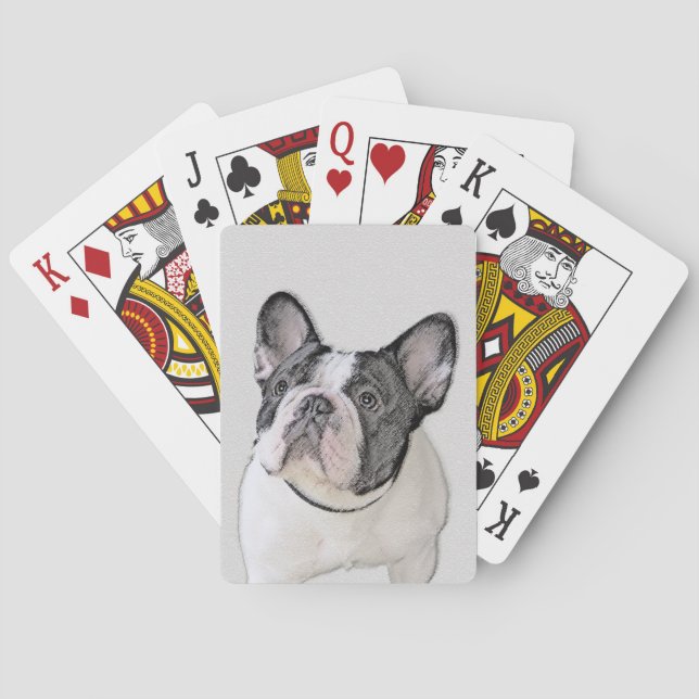 French Bulldog (Brindle Pied) Painting - Dog Art Poker Cards (Back)