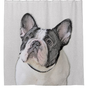 French Bulldog (Brindle Pied) Painting - Dog Art Shower Curtain
