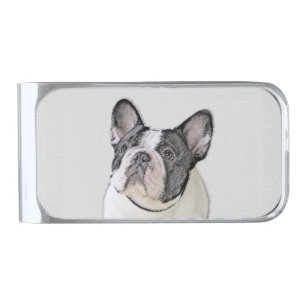 French Bulldog (Brindle Pied) Painting - Dog Art Silver Finish Money Clip