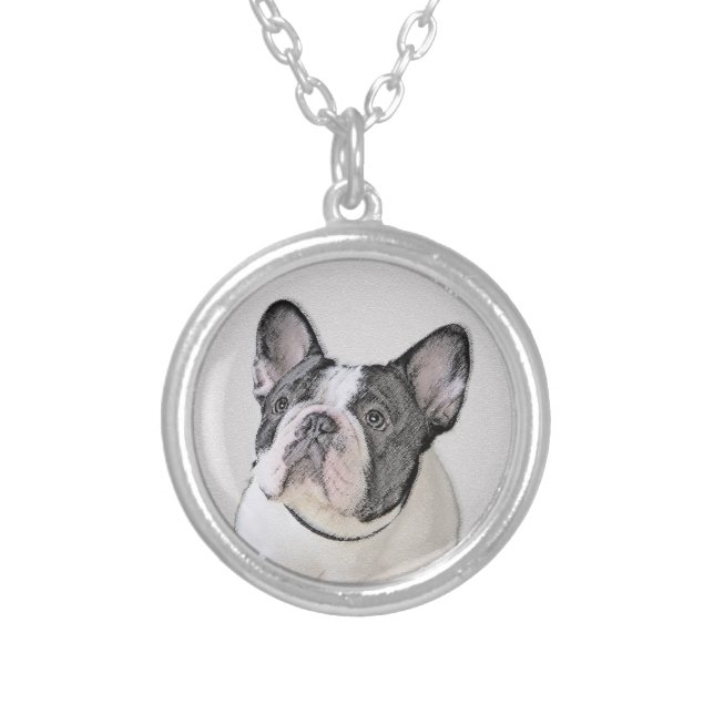 French Bulldog (Brindle Pied) Painting - Dog Art Silver Plated Necklace (Front)