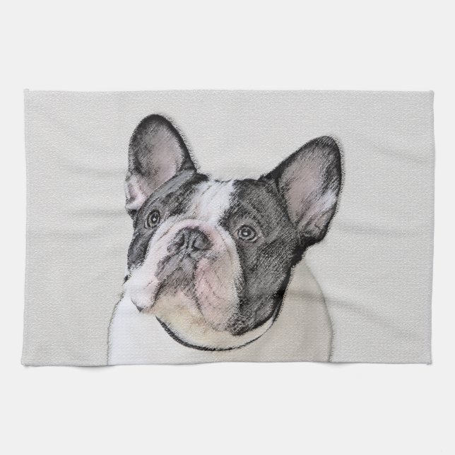 French Bulldog (Brindle Pied) Painting - Dog Art Towel (Horizontal)