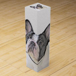 French Bulldog (Brindle Pied) Painting - Dog Art Wine Box