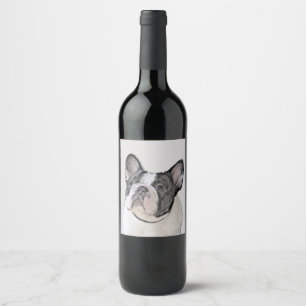French Bulldog (Brindle Pied) Painting - Dog Art Wine Label