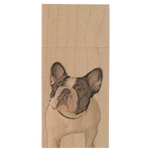 French Bulldog (Brindle Pied) Painting - Dog Art Wood Flash Drive