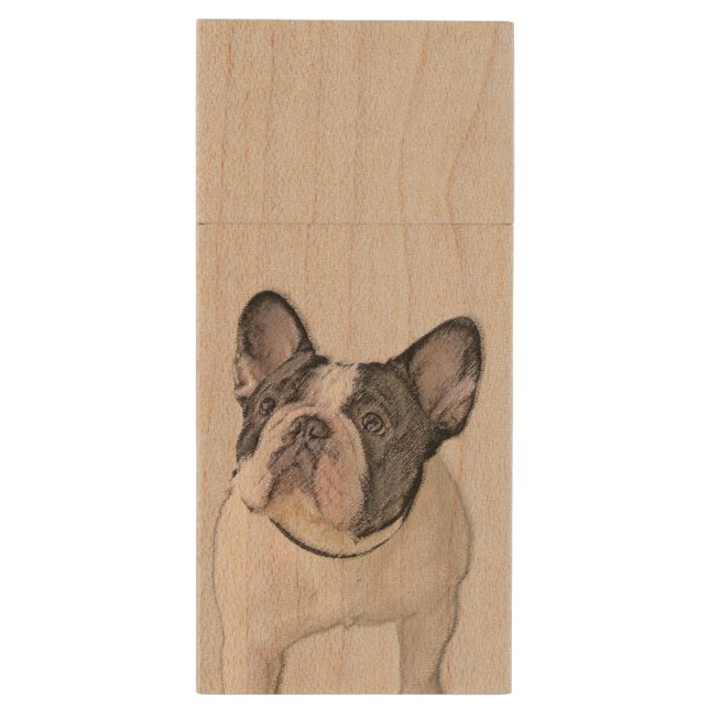 French Bulldog (Brindle Pied) Painting - Dog Art Wood Flash Drive (Back (Vertical))