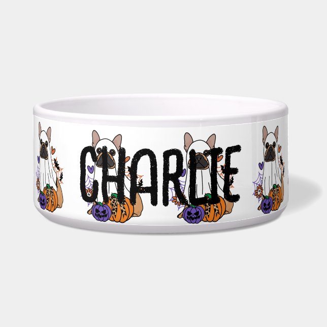 French Bulldog Brown Halloween Ghost Dog Bowl (Front)
