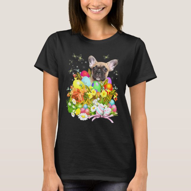 French Bulldog Bunny Dog With Easter Eggs Basket C T-Shirt (Front)