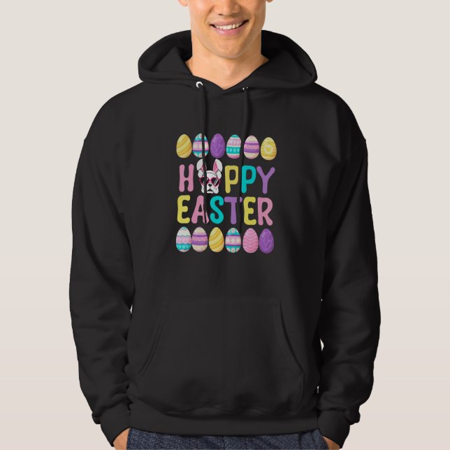 French Bulldog Bunny Ear Colorful Easter Eggs Appa Hoodie (Front)