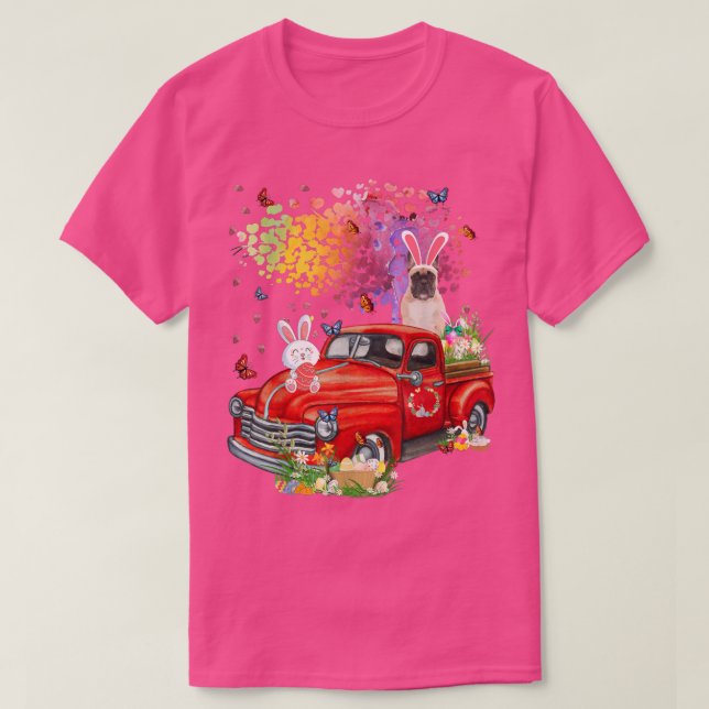 French Bulldog Bunny Truck Hunting Eggs Tree Easte T-Shirt (Design Front)