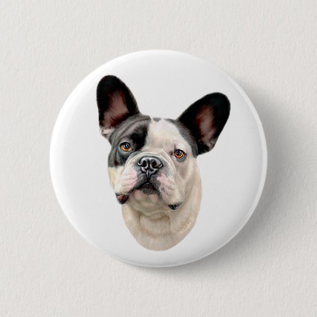 French Bulldog BW Bust Button (Front)