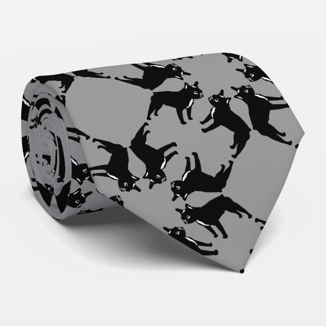 French Bulldog bw Neck Tie (Rolled)