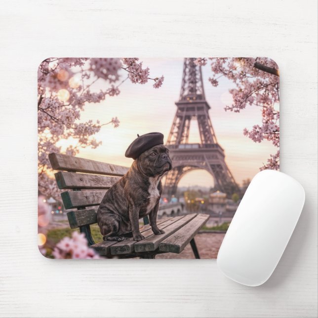 French Bulldog By the Eiffel Tower Mouse Pad (With Mouse)