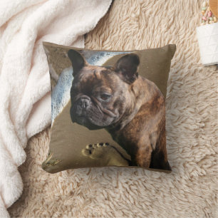 French Bulldog by the Sea Throw Pillow