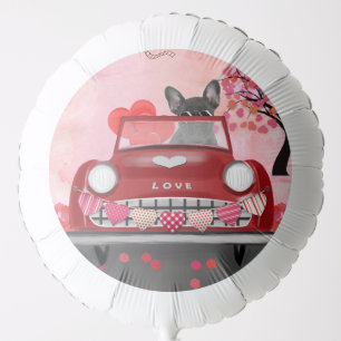 French Bulldog Car with Hearts Valentine's  Balloon