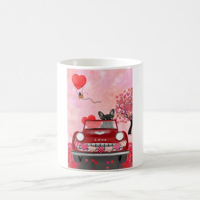 French Bulldog Car with Hearts Valentine's  Coffee Mug (Center)