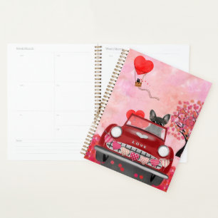 French Bulldog Car with Hearts Valentine's Planner