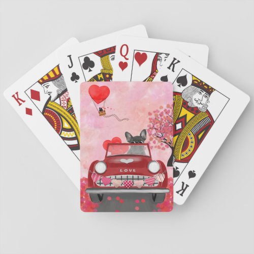 French Bulldog Car with Hearts Valentines  Playing Cards