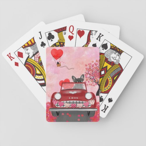 French Bulldog Car with Hearts Valentines  Poker Cards