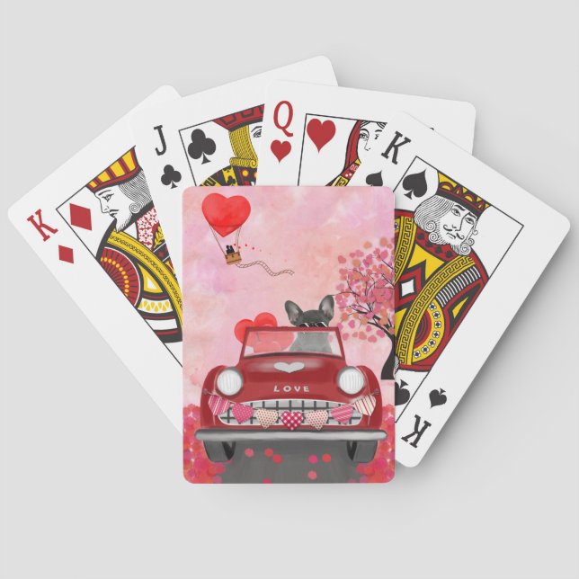 French Bulldog Car with Hearts Valentine's  Poker Cards (Back)