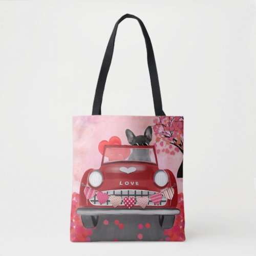 French Bulldog Car with Hearts Valentines   Tote Bag
