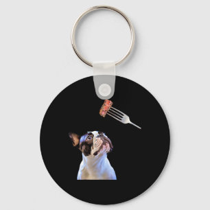 French Bulldog Cartoon Filter Steak Dinner Fun Dog Keychain