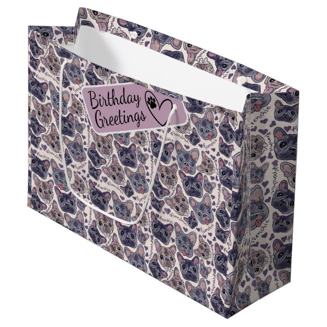 French Bulldog Cartoon Heads seamless pattern  Large Gift Bag (Front Angled)