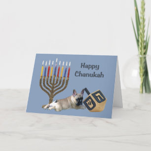 French Bulldog Chanukah Card Menorah Dreidel