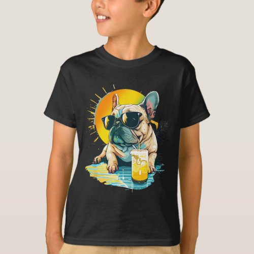 French Bulldog Chillin Tropical Drink On Summer Be T_Shirt