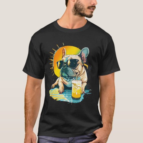 French Bulldog Chillin Tropical Drink On Summer Be T_Shirt