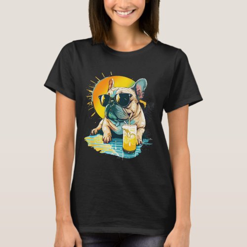 French Bulldog Chillin Tropical Drink On Summer Be T_Shirt