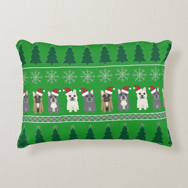 French Bulldog Christmas Accent Pillow (Front)