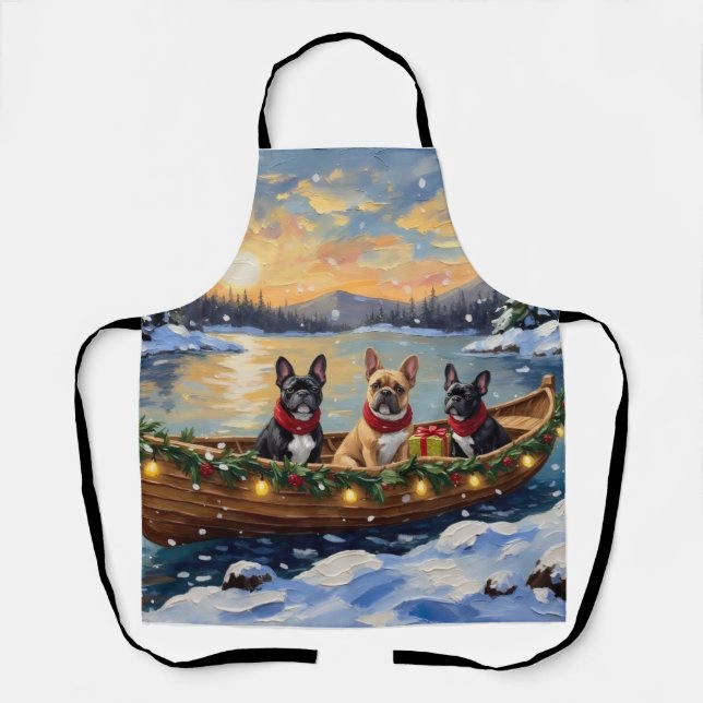 French Bulldog Christmas Boat Holiday Apron (Front)