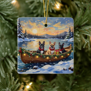 French Bulldog Christmas Boat Holiday Ceramic Ornament