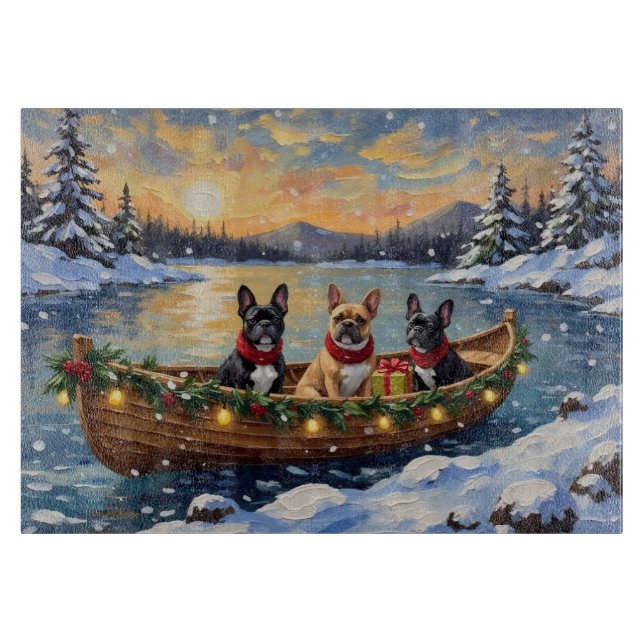 French Bulldog Christmas Boat Holiday Cutting Board (Front)