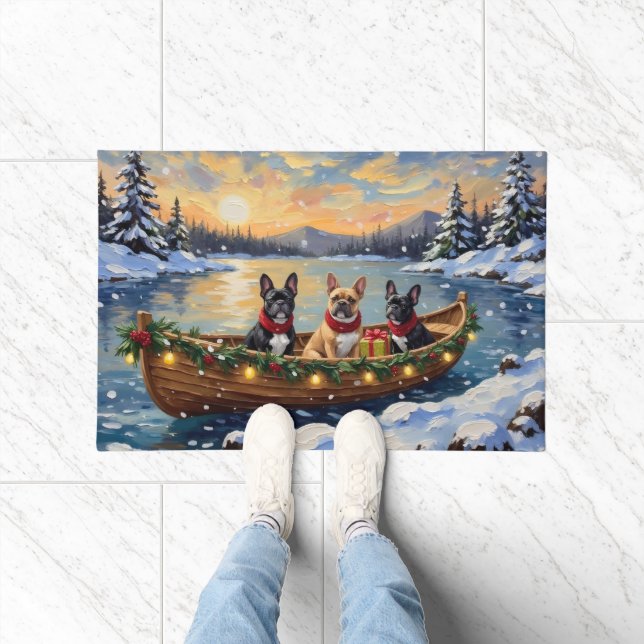French Bulldog Christmas Boat Holiday Doormat (Indoor)