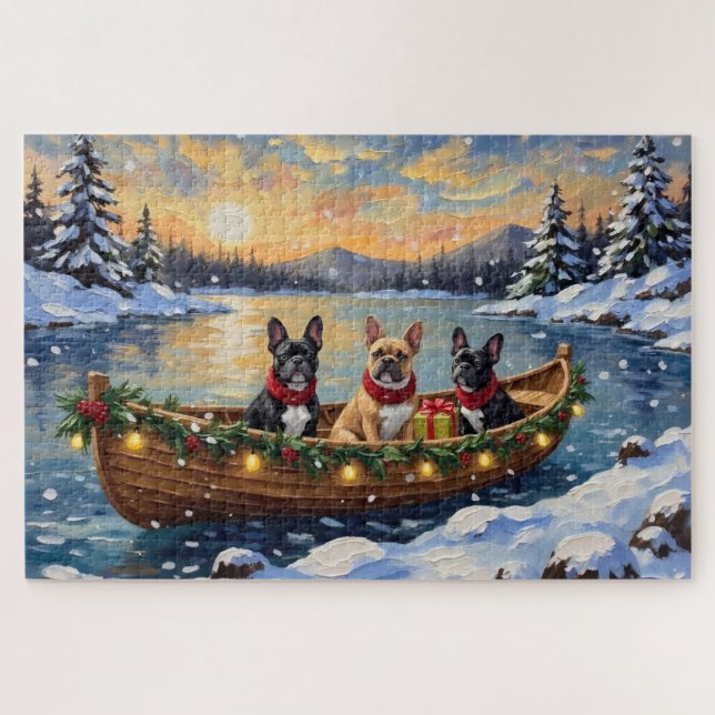 French Bulldog Christmas Boat Holiday Jigsaw Puzzle (Horizontal)