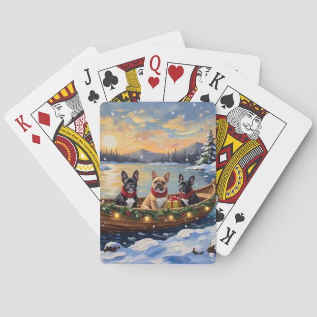 French Bulldog Christmas Boat Holiday Poker Cards (Back)