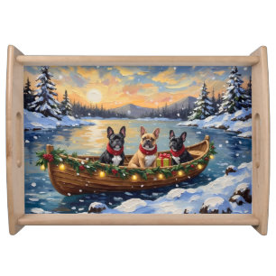 French Bulldog Christmas Boat Holiday Serving Tray