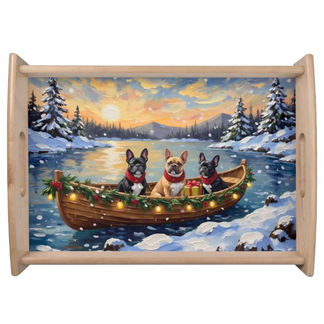 French Bulldog Christmas Boat Holiday Serving Tray (Front)