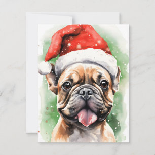 French Bulldog Christmas brush painting artwork Holiday Card