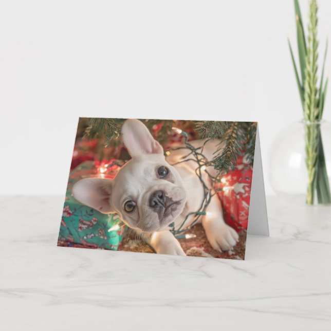 French Bulldog Christmas Card – Puppy in Lights (Front)