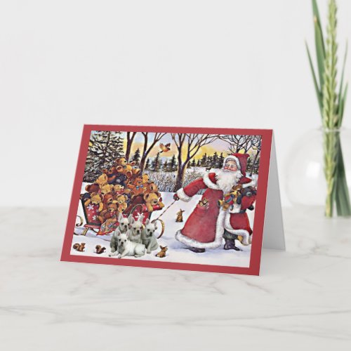 French Bulldog Christmas Card Santa Bears