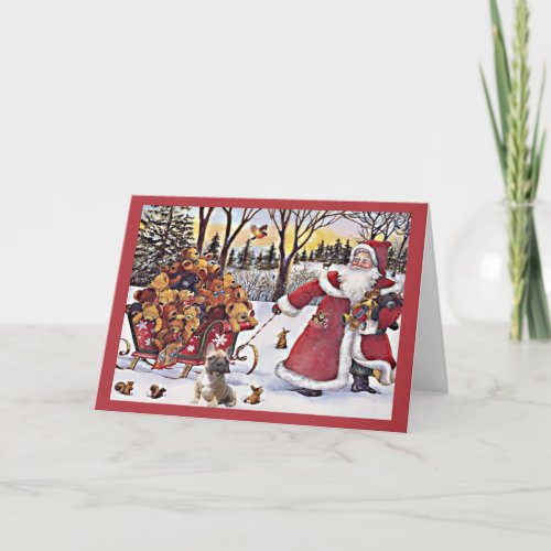 French Bulldog Christmas Card Santa Bears