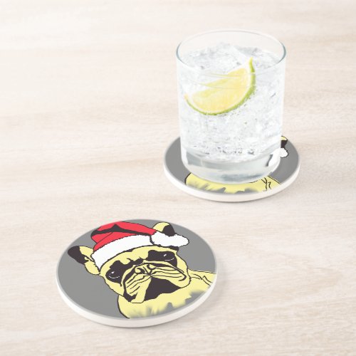 French Bulldog Christmas Cartoon Sandstone Coaster