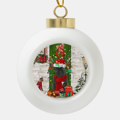 French Bulldog Christmas  Ceramic Ball Christmas Ornament