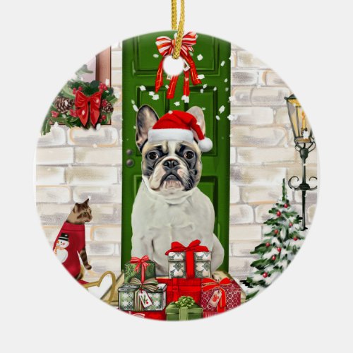 French Bulldog Christmas  Ceramic Ornament