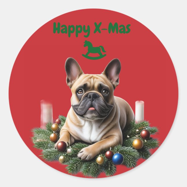 French Bulldog Christmas Classic Round Sticker (Front)