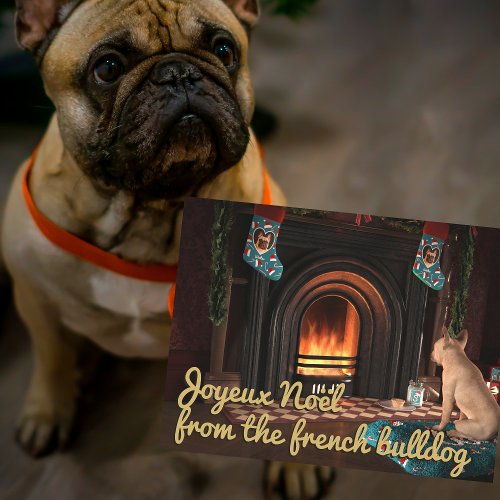 French Bulldog Christmas Dog Joyeux Noel Holiday Postcard