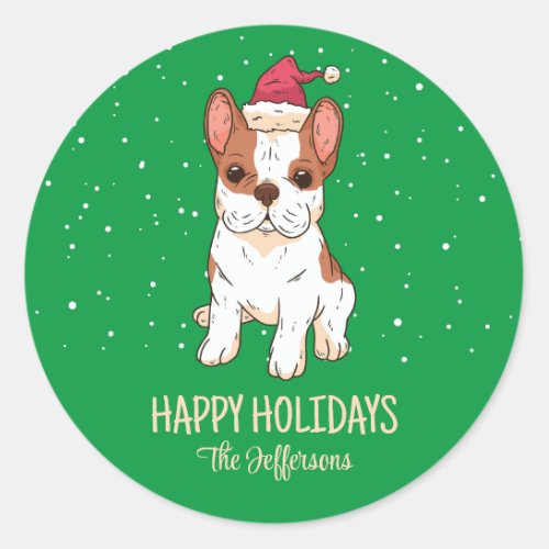 French Bulldog Christmas Dog Snowy Winter Holiday Classic Round Sticker